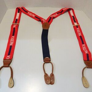 Nautica Suspenders Leather Clip Red White & Blue 1 3/8" W Adjustable Spell Out